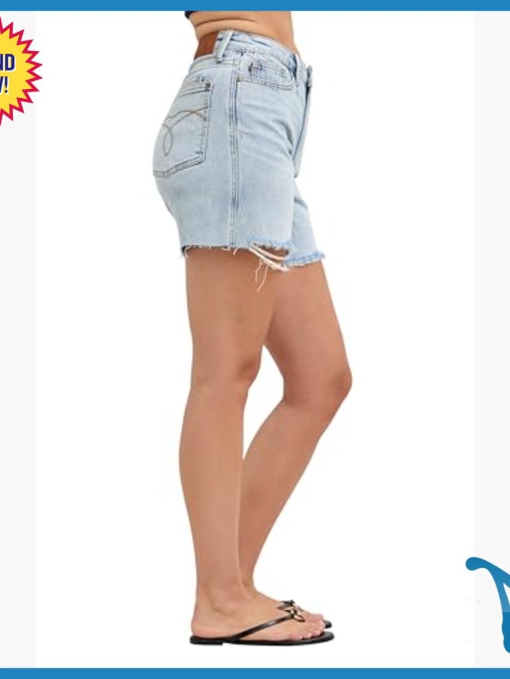 Mid Rise Denim Shorts with Tummy Control, Casual Double Pocket Style - Picture 4 of 5